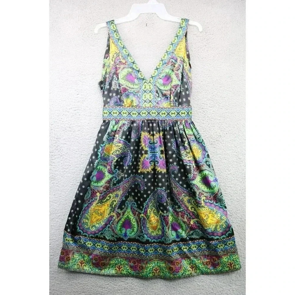 Vintage ICE Paisley Satin Dress-Size 12-Side Zip